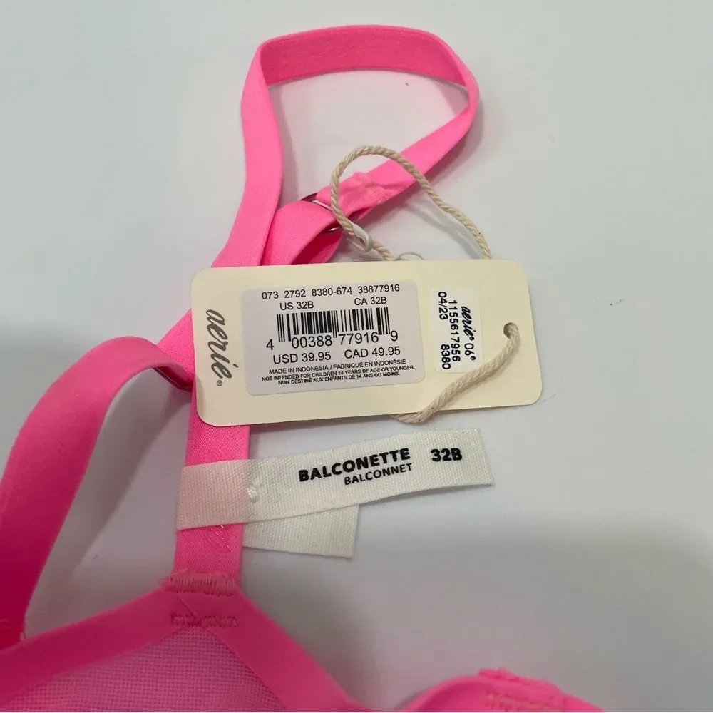 NWT Aerie Smoothez Mesh Unlined Pink Bra Size 32B